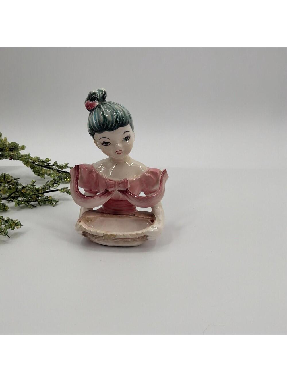 Lady Bust Jewelry Trinket Dish White Porcelain Hand Painted